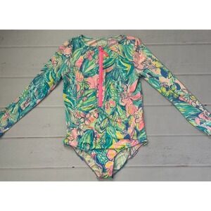 Lilly Pulitzer Girls Long Sleeve Rashguard Swim Shirt One Piece, Zip Up, Size XL